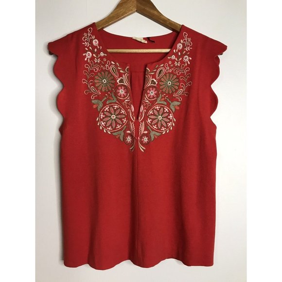 Akemi + Kin Anthropologie Binah Tank Sleeveless Blouse Red Beaded Embroidered S - Picture 1 of 10